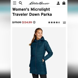 Eddie Bauer microlight traveler goose down jacket NWOT